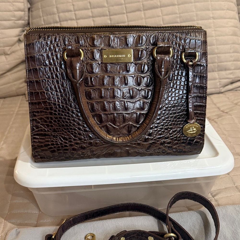 Brahmin Espresso Crocodile Embossed Handbag